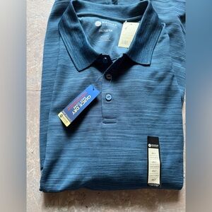 NWT Haggar Teal Blue Polo Shirt w/ Textured Fabric 2XLT +UPF protection long sl